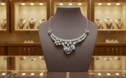 Moissanite Pendant Necklace Hypoallergenic Curved Floral Design Gold Rose Silver Elegant Gift Jewelry