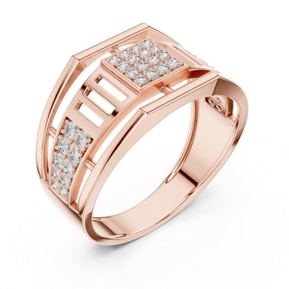 Men’s CZ statement ring by Riora featuring a wide band in gold, rose, and silver tones with hypoallergenic, fashionable jewelry design.