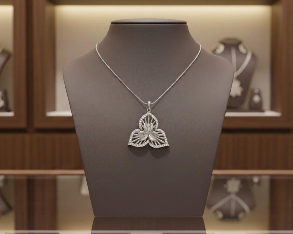 Moissanite Flower Pendant Necklace, Gold Rose Silver Floral Charm, 22in Adjustable Chain, Elegant