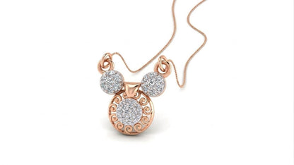 Moissanite circle pendant inspired by Mickey, rose gold jewelry, dainty and luxurious gift for women, featuring sparkling stones.