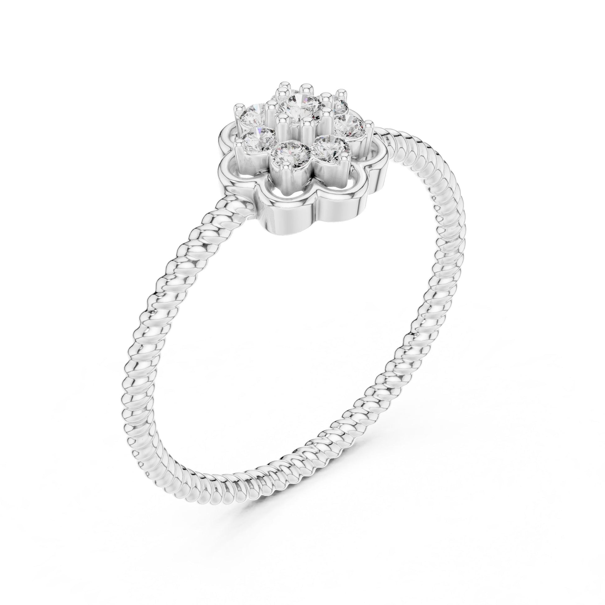 Rose gold floral moissanite diamond cluster ring with vintage flower design, ideal as an engagement or promise band.