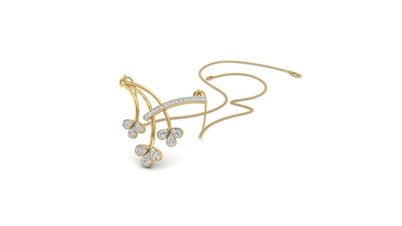 Riora Moissanite floral branch necklace with diamond flower pendant in gold rose gold, delicate bridal jewelry for weddings.