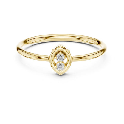 Riora minimalist double moissanite diamond ring with two stones, open gold or silver band, dainty engagement or promise ring