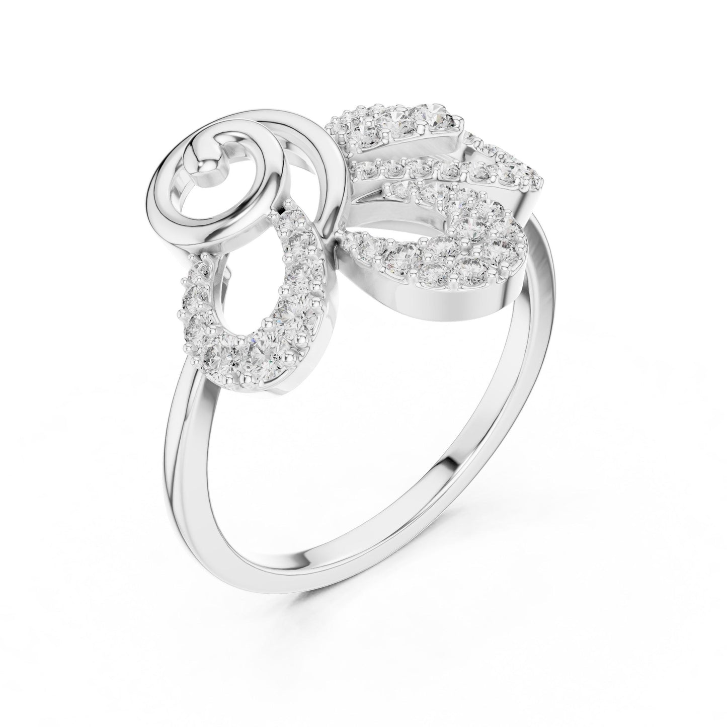 Gold moissanite diamond promise ring with a bow knot design, elegant and minimalist bridal jewelry by Riora.