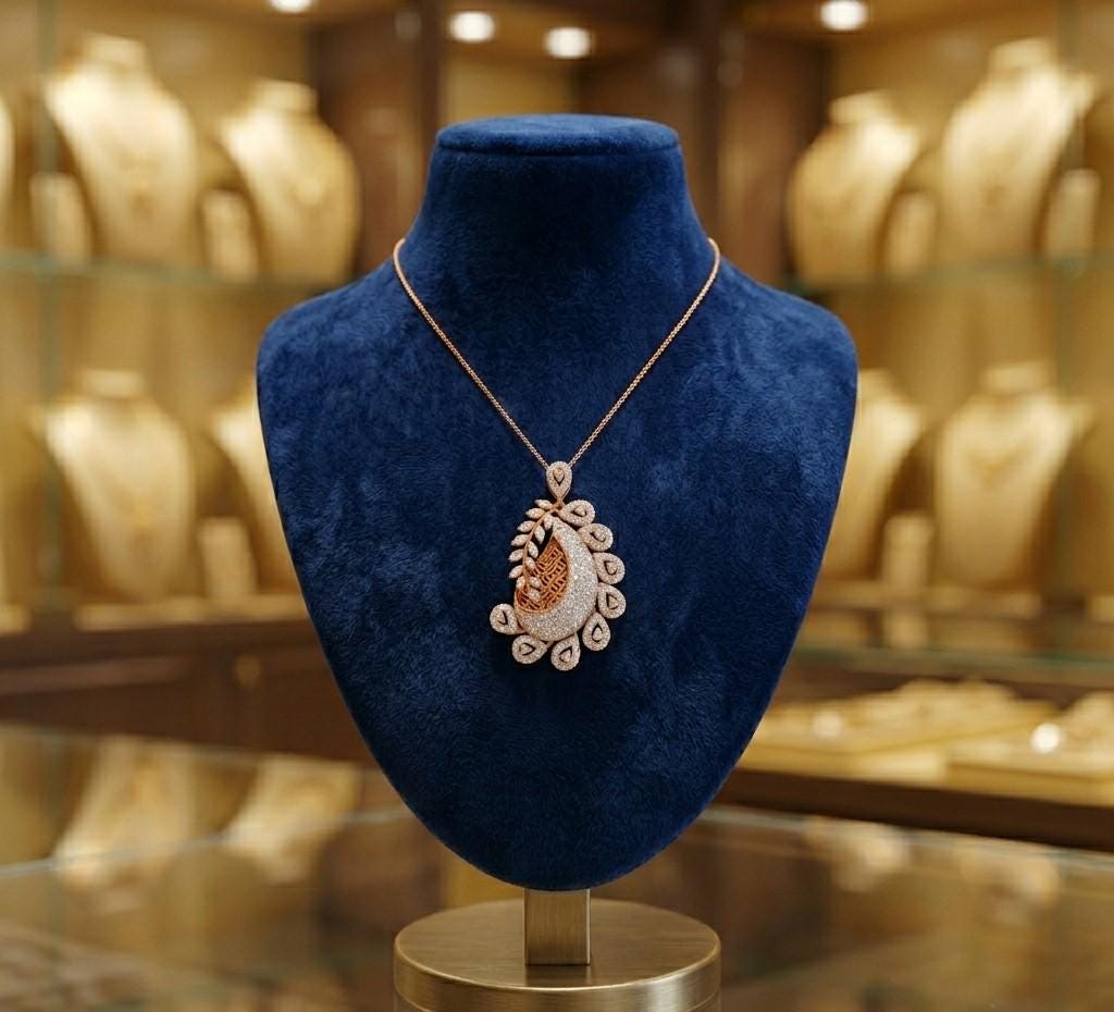 Riora Paisley Moissanite diamond pendant necklace with teardrop design, elegant sparkle, perfect for weddings or special occasions.
