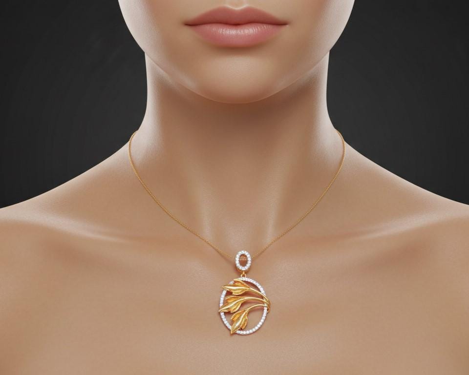 Leaf Oval Pendant Necklace, Gold Rose Silver Botanical Charm,  Gift for Her Valentine