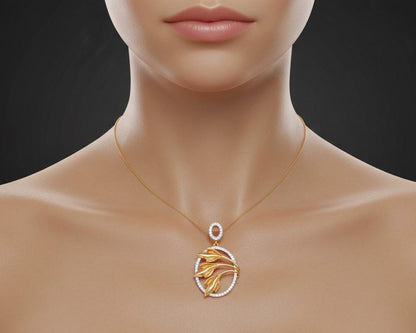 Leaf Oval Pendant Necklace, Gold Rose Silver Botanical Charm,  Gift for Her Valentine