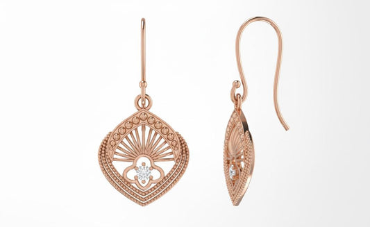 Moissanite Fan Drop Earrings | Hypoallergenic Dangle Earrings | Gold, Rose Gold & Silver