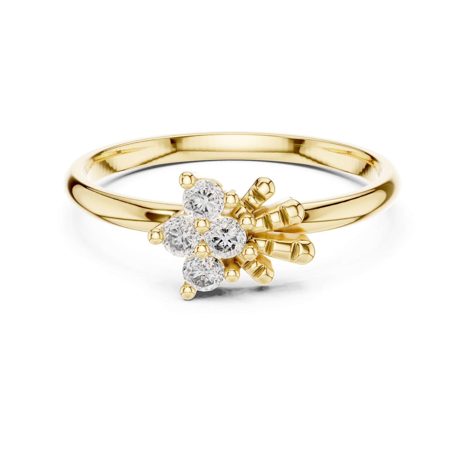 Riora floral moissanite diamond cluster ring with vintage flower design, promise band, bridal jewelry, featuring sparkling gemstones.