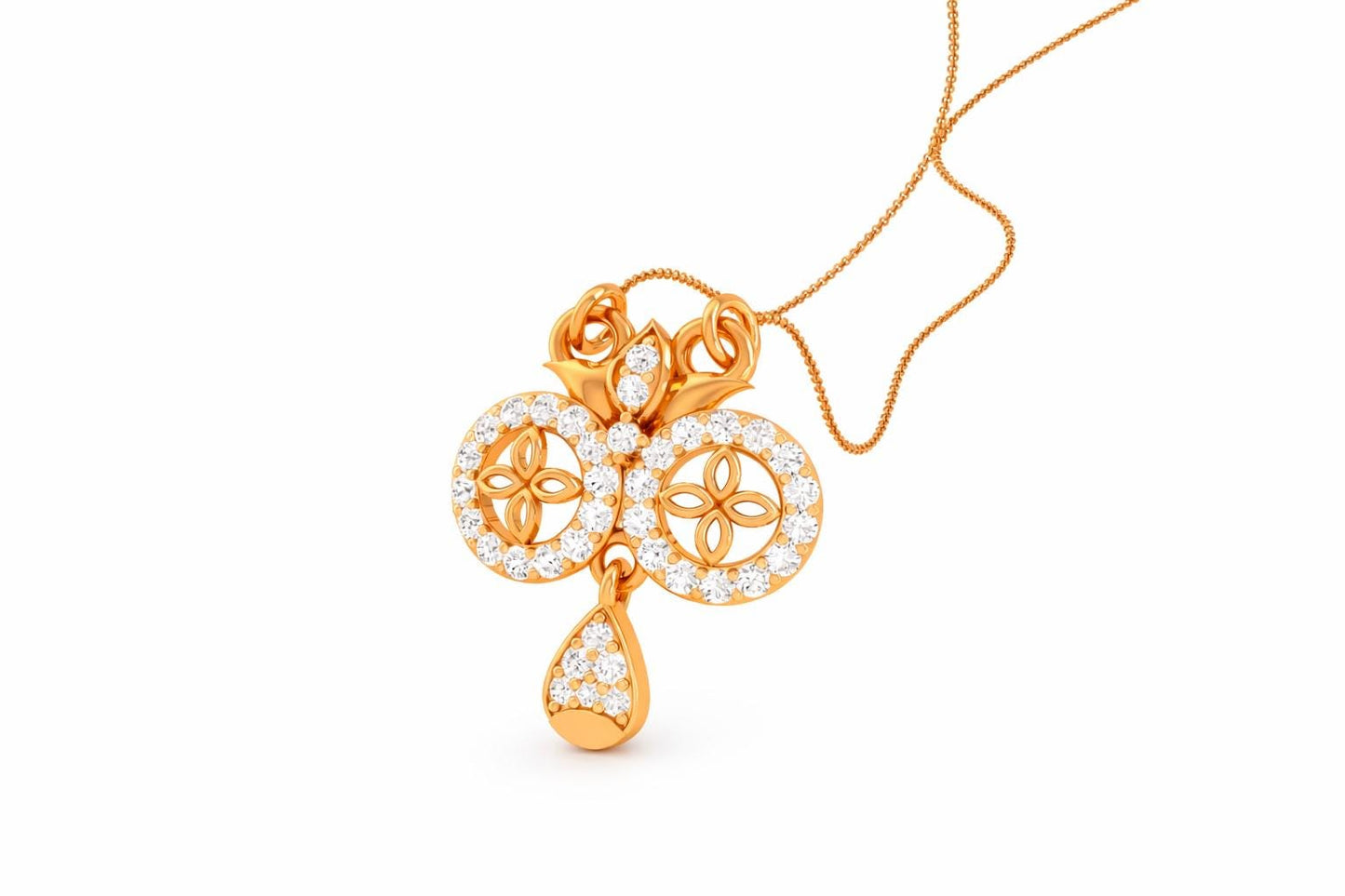 Riora moissanite floral pendant necklace in rose gold, silver, dainty elegant jewelry for women, featuring a luxurious floral design.