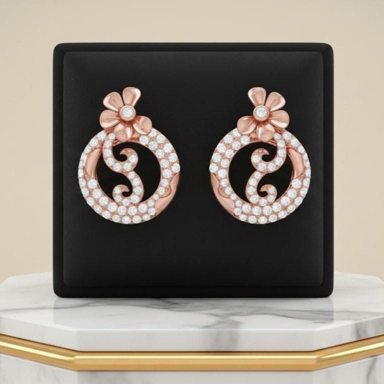 Moissanite Floral Circle Stud Earrings in Gold Rose Gold Silver | Hypoallergenic Luxury Wedding Gift for Women
