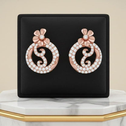Moissanite Floral Circle Stud Earrings in Gold Rose Gold Silver | Hypoallergenic Luxury Wedding Gift for Women