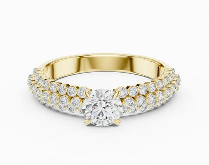 Cubic Zirconia Engagement Ring – Triple Pavé Band | Gold, Rose Gold & Silver