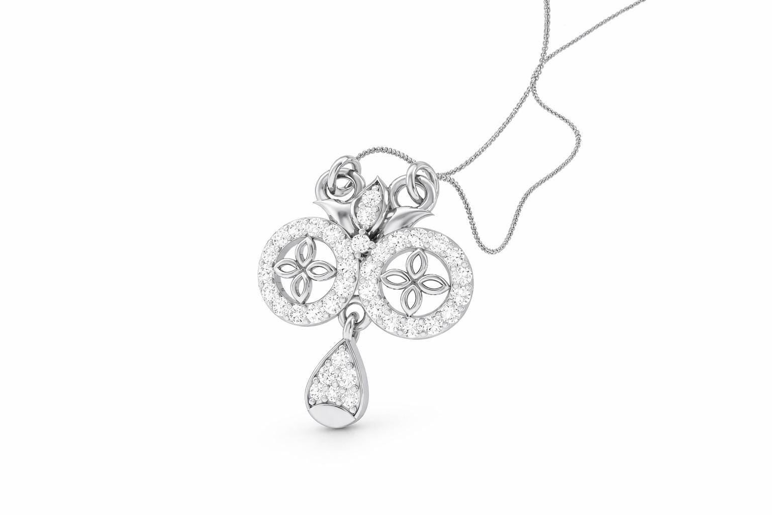 Riora moissanite floral pendant necklace in rose gold, gold, and silver, elegant dainty jewelry for women.