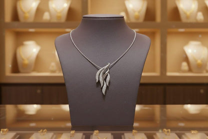 Moissanite Leaf Pendant Necklace for Women | Gold, Rose Gold & Silver | Bridal & Valentine Gift