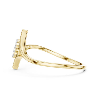 Riora moissanite flower diamond ring with gold and silver bands, featuring a minimalist floral design and statement style.