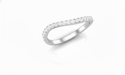 Riora moissanite curved wedding band in gold, nickel-free hypoallergenic ring with minimal diamond accents, stacking jewelry.