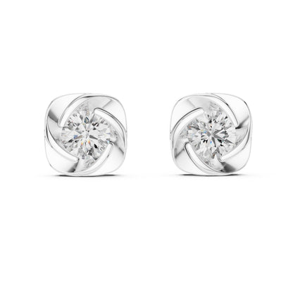Riora moissanite diamond stud earrings in gold, rose, and silver, featuring minimalist sparkling design for bridal or wedding jewelry.