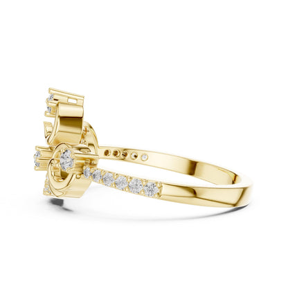 Rose gold swirl moissanite diamond ring for women, featuring an elegant twisted band design by Riora jewelry.