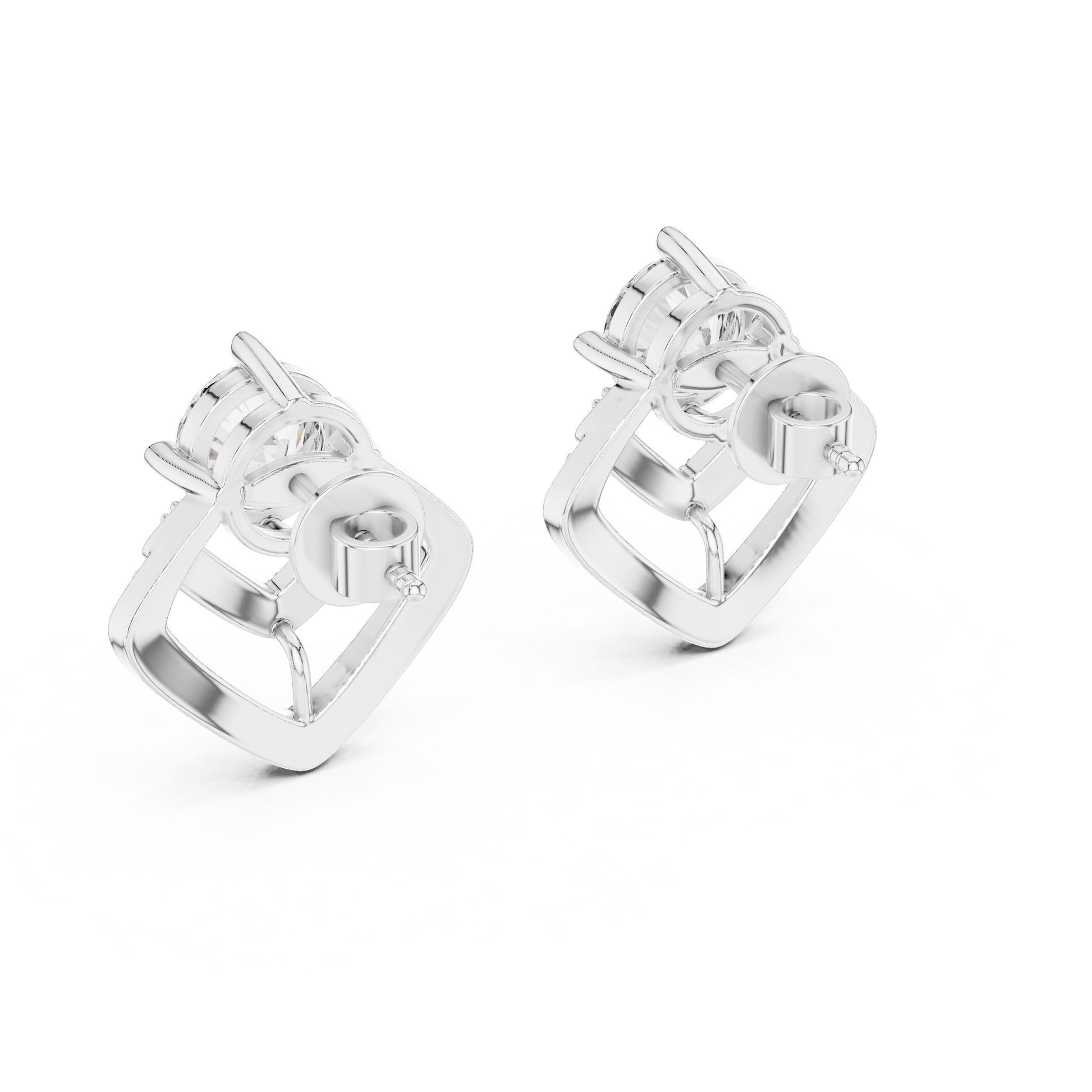 Riora geometric moissanite diamond stud earrings in gold and rose gold with minimalist triangular design, perfect as jewelry gift