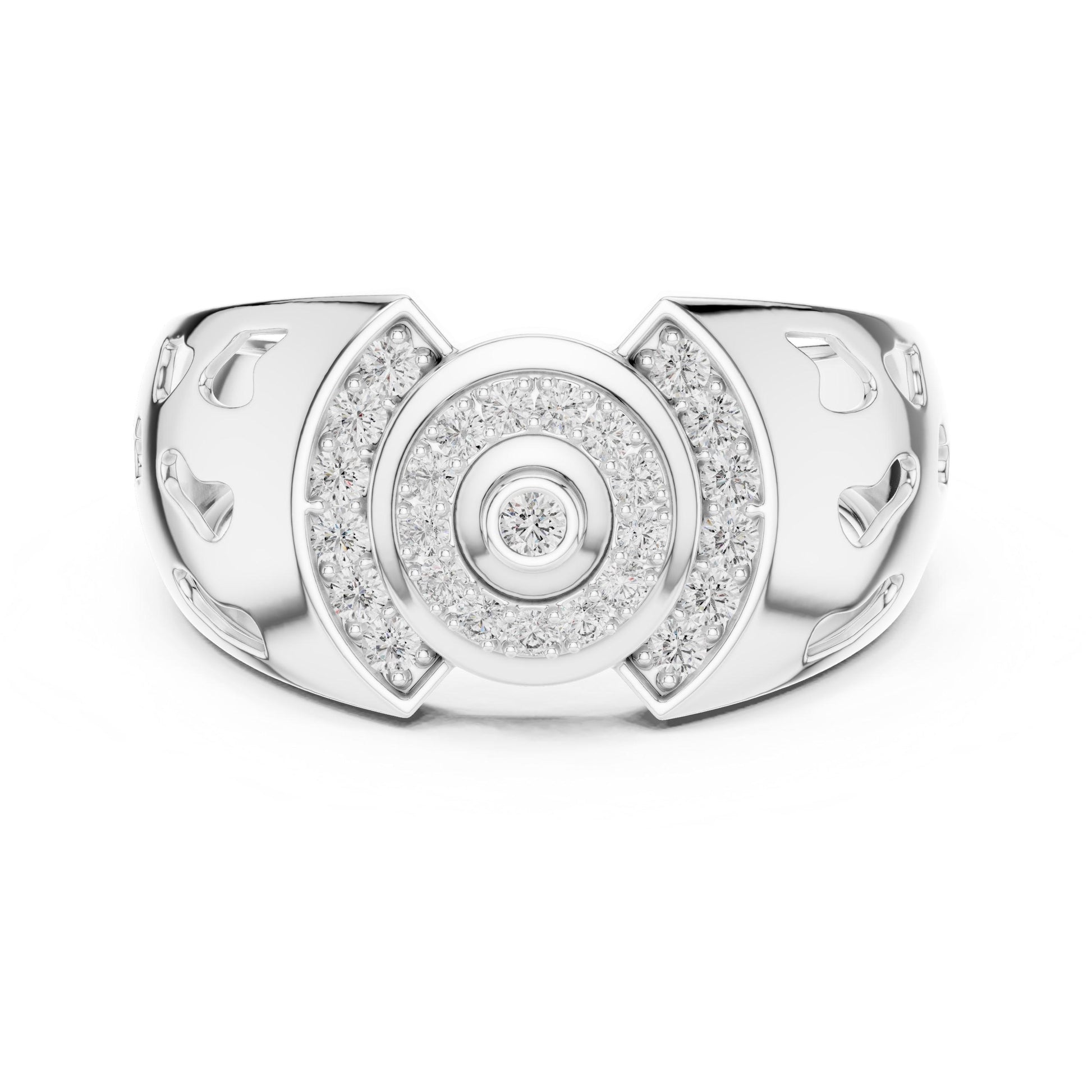 Riora luxury halo moissanite diamond engagement ring in gold rose setting, bridal wedding jewelry with statement design.