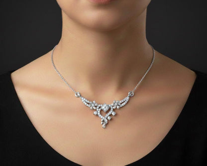 Moissanite Floral Pendant Necklace, Gold Rose Silver Adjustable Chain, Elegant Wedding Jewelry