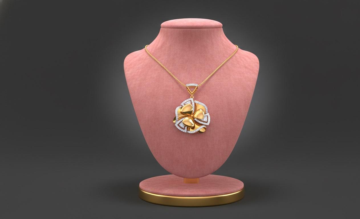 Moissanite Floral Pendant | Rose Gold Non Tarnish Hypoallergenic Necklace | Valentine Gift for Her