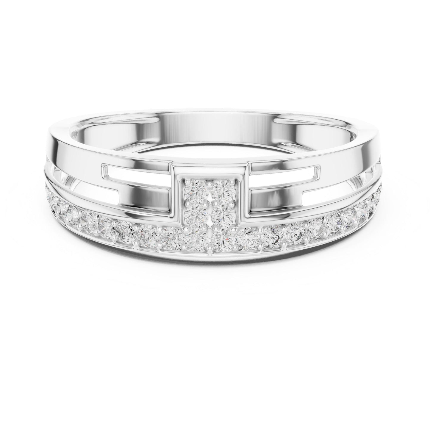 Riora luxury CZ band ring for women, gold and silver wedding and anniversary jewelry, hypoallergenic and nickel-free.