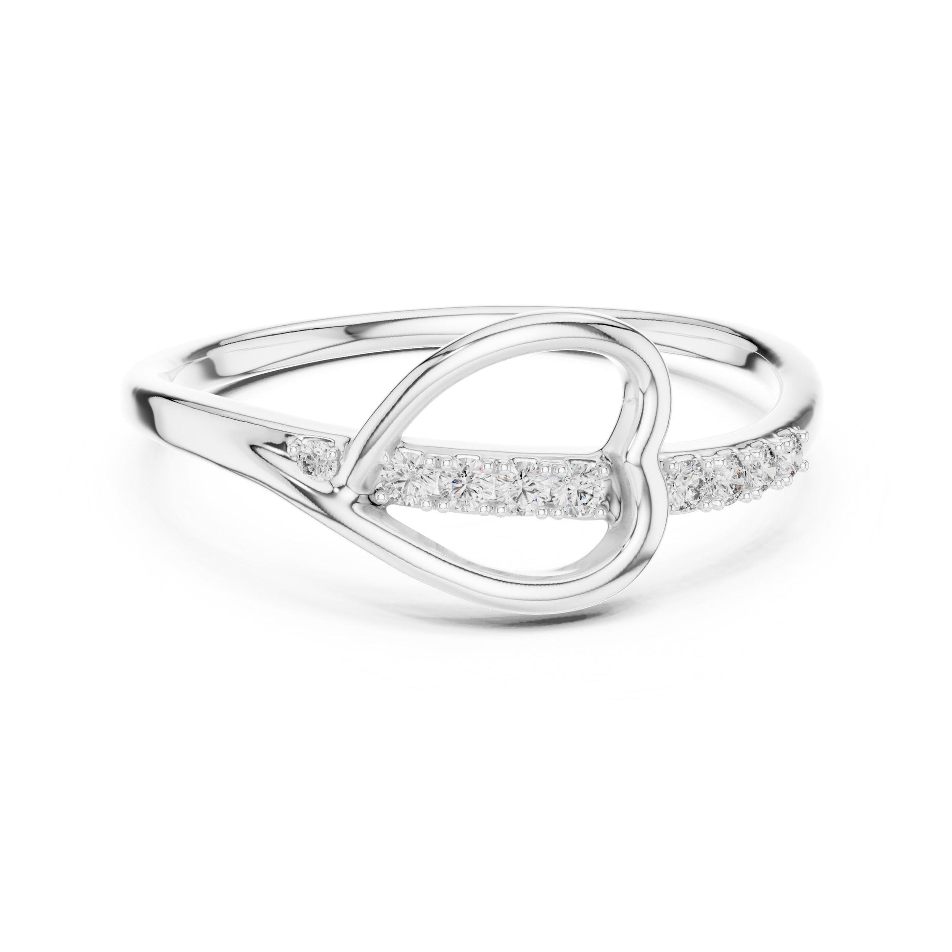 Riora Moissanite heart loop ring in rose gold, featuring a minimalist romantic design with a dainty heart-shaped band.