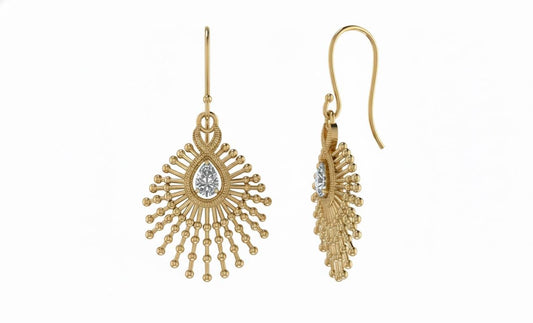 Moissanite Sunburst Drop Earrings for Women | Gold, Rose Gold & Silver | Hypoallergenic Dangle Earrings | Bridal & Valentine Gift