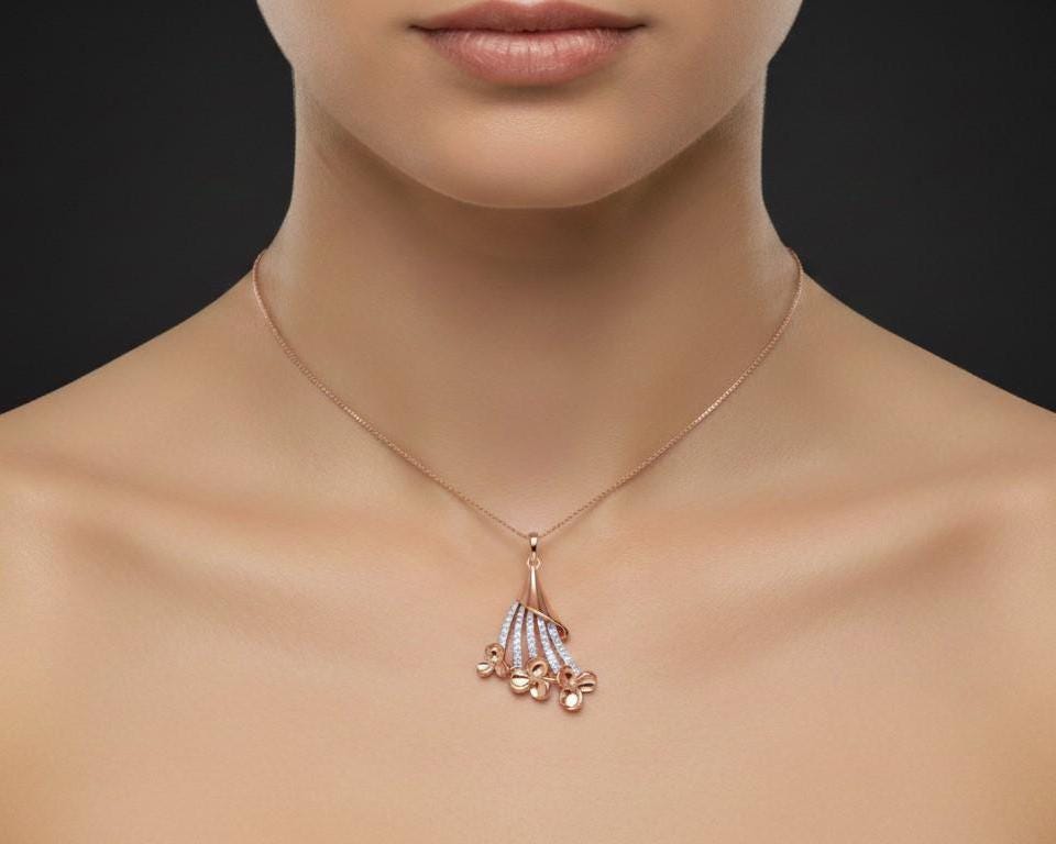 Flower Pendant Necklace, Gold Rose Silver Chain, Elegant Bridal Gift, Minimal Sparkle Jewelry