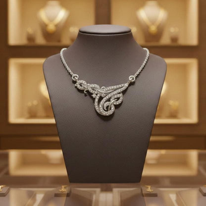 Riora moissanite swirl pendant necklace with gold, rose, and silver tones, elegant bridal or anniversary jewelry.
