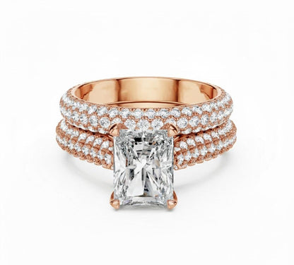 Radiant Cut CZ Engagement Ring | Pave Eternity Band | Gold, Rose Gold & Silver