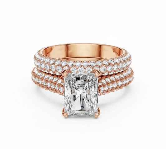 Radiant Cut CZ Engagement Ring | Pave Eternity Band | Gold, Rose Gold & Silver
