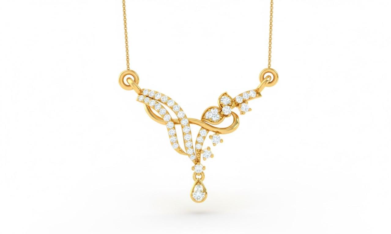 Moissanite Floral Pendant Necklace, Teardrop Charm, Rose Gold Finish