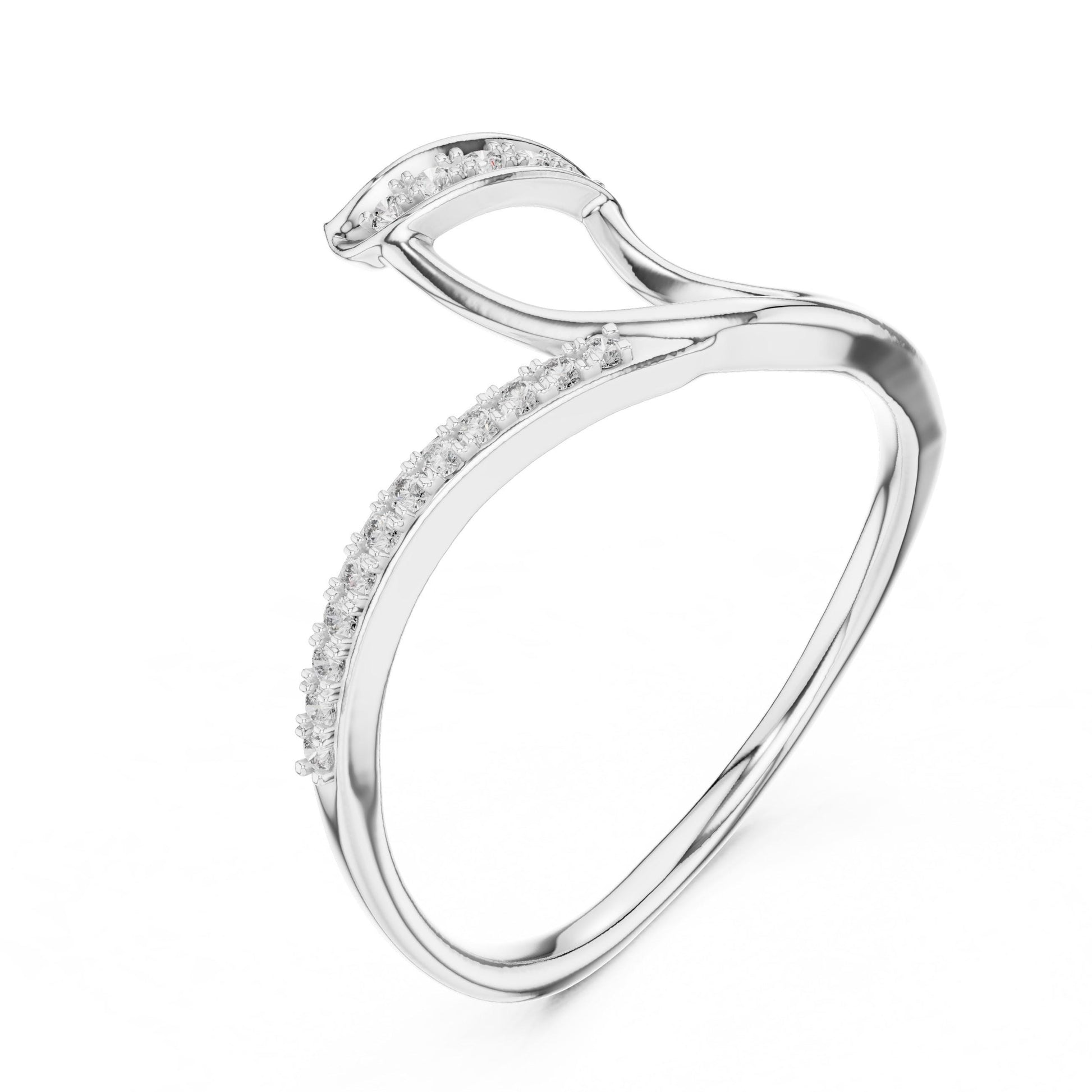 Riora elegant moissanite wave ring with minimalist open band in gold, rose gold, and silver, stacking jewelry design