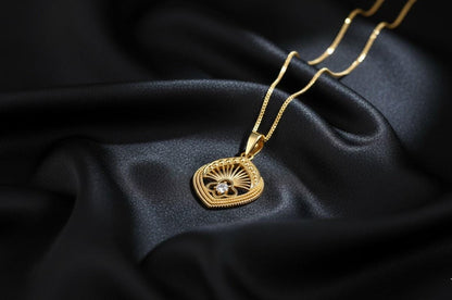 Moissanite Pendant Necklace | Hypoallergenic Teardrop Sunburst Design | Gold, Rose Gold, Silver