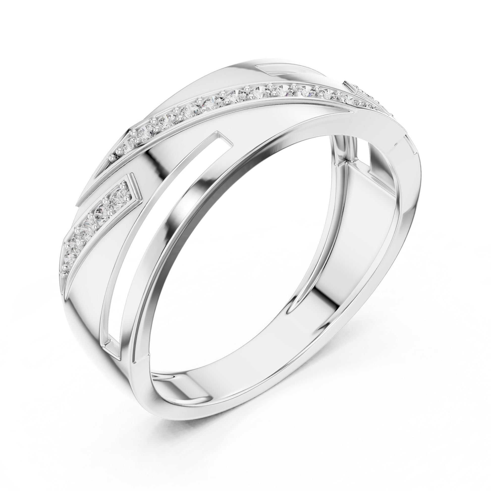 Riora luxury CZ wedding band ring in gold, rose gold, and silver with hypoallergenic design and intricate detailing.