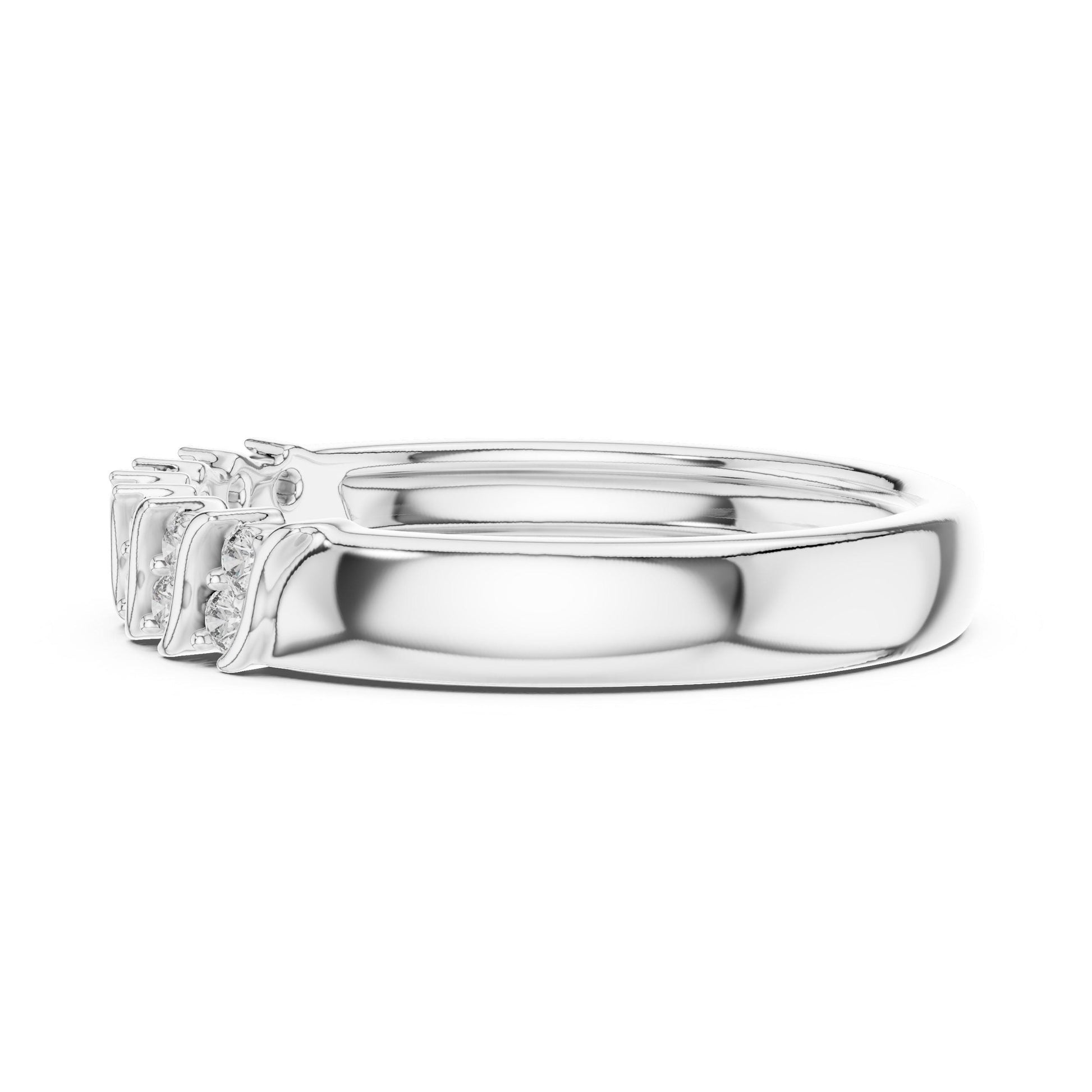 Riora Moissanite curved diamond wave wedding band in rose gold and silver with half eternity design, perfect for anniversaries