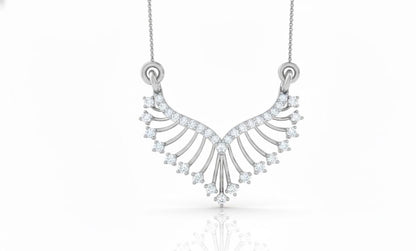Silver necklace with diamond-like stones on a white background