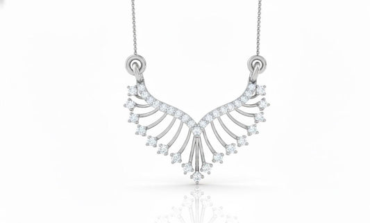 Silver necklace with diamond-like stones on a white background