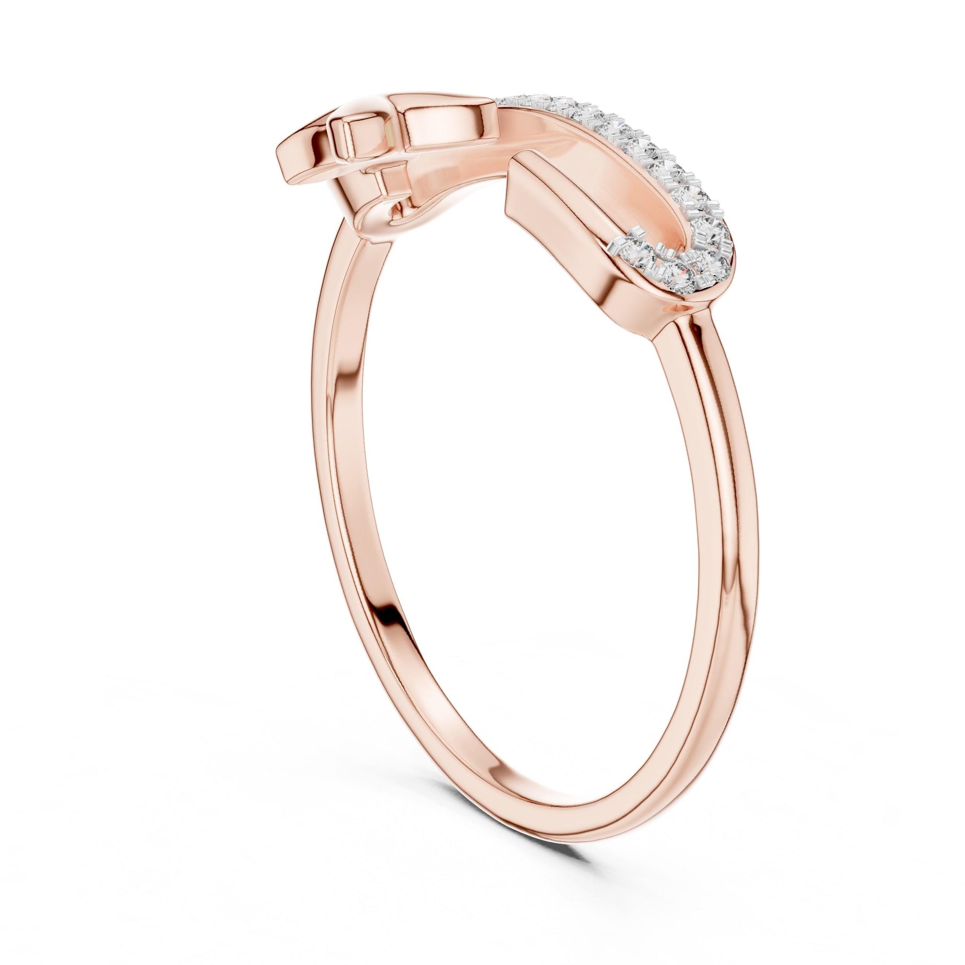 Dainty butterfly moissanite ring by Riora with open band design, minimalist pavé diamond look in gold, rose, and silver finishes.