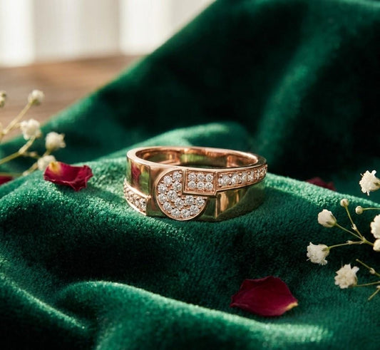 Riora luxury moissanite diamond statement ring for women in gold, featuring sparkling bridal jewelry for weddings or anniversaries.