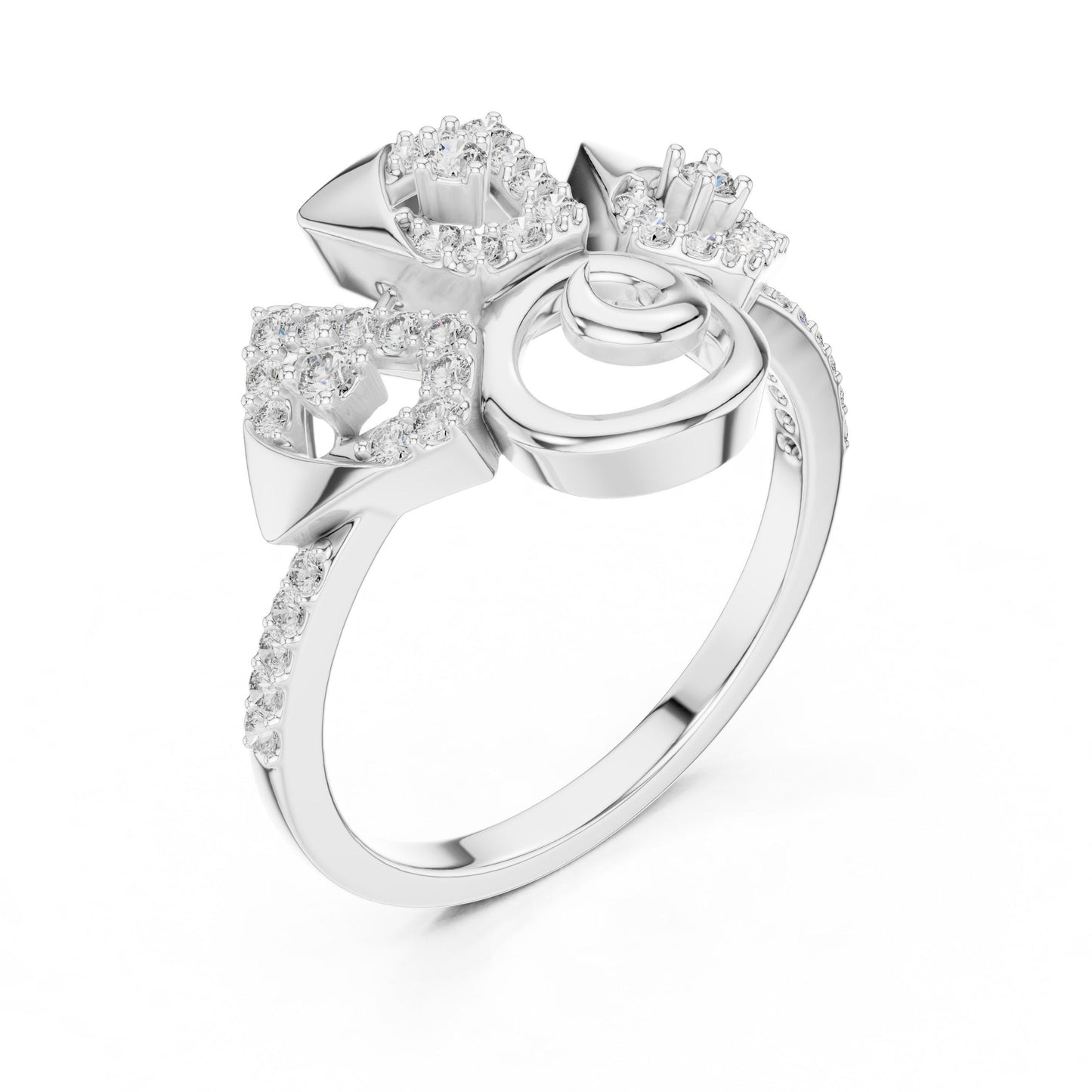 Riora Art Deco Moissanite diamond statement ring with geometric vintage style, bold cocktail band, and unique design.