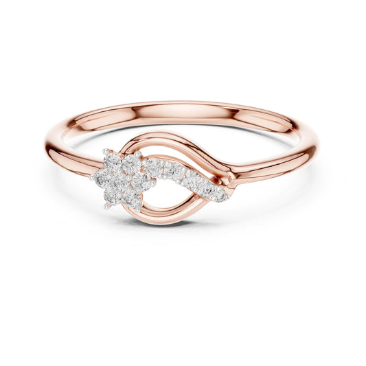Riora Moissanite flower infinity ring with floral design, romantic wedding jewelry in delicate rose gold, featuring a bridal promise band.