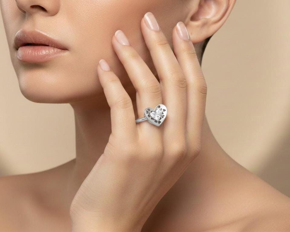 Moissanite Heart Ring for Women | Gold, Rose Gold & Silver | Sizes 5–11 | Romantic Promise & Valentine Gift