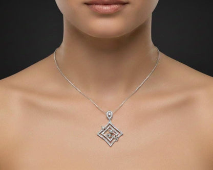 Moissanite Diamond Pendant Necklace, Gold Rose Silver Floral Geometric Charm  Chain Gift for Her