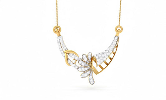 Moissanite Pendant Necklace, Elegant Curved Leaf Design, Gold Rose Gold Silver Gift for Her