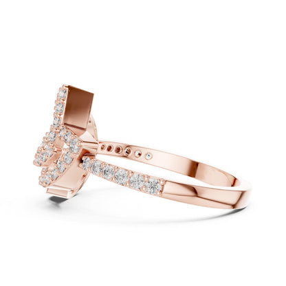 Elegant rose gold moissanite diamond ring featuring a musical note design, perfect for minimalist music jewelry lovers.