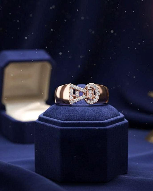 Riora luxury moissanite diamond statement ring with gold rose finish, featuring a large central gemstone for bridal or cocktail occasions.